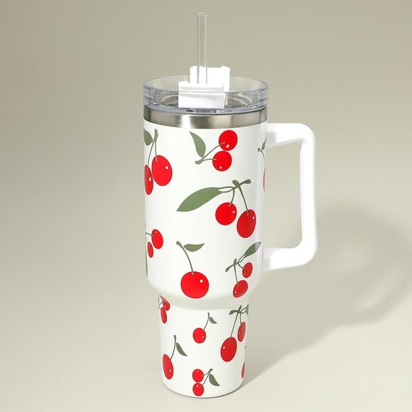 40 oz NEW Cherry Print Stainless Steel Hot Cold Travel Mug Tumbler Cup Mug - Picture 2 of 6